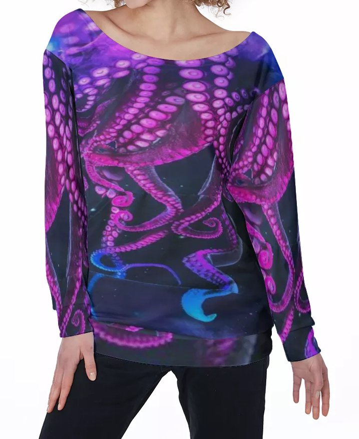 Galaxy Octopus All-Over Print Women's Off-Shoulder Sweatshirt