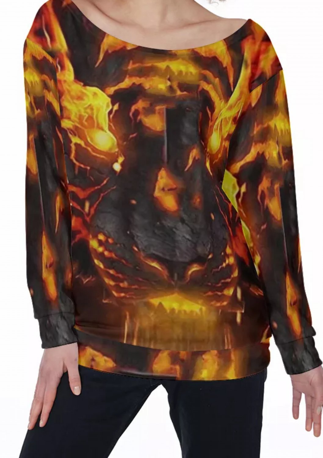Laced with Fire Tiger All-Over Print Women's Off-Shoulder Sweatshirt