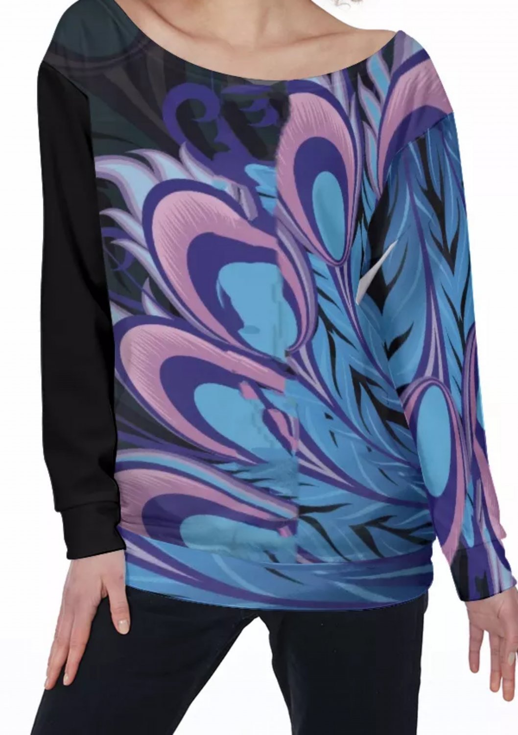 Peacock Tail All-Over Print Women's Off-Shoulder Sweatshirt