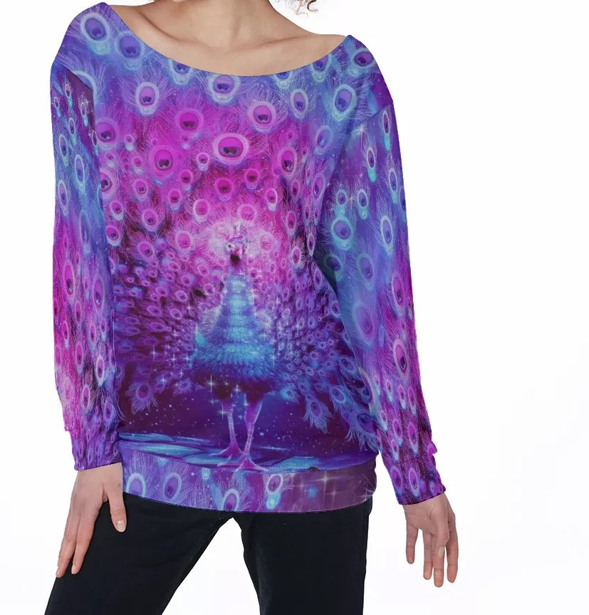 Peacockalypse All-Over Print Women's Off-Shoulder Sweatshirt