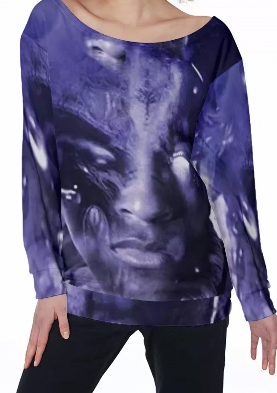 Purple Face All-Over Print Women's Off-Shoulder Sweatshirt