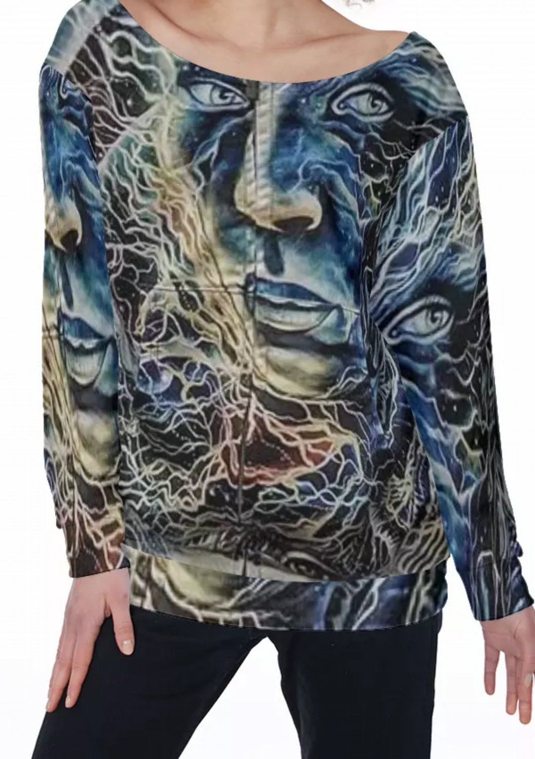 Roots and Lightning Face Print Women's Off-Shoulder Sweatshirt