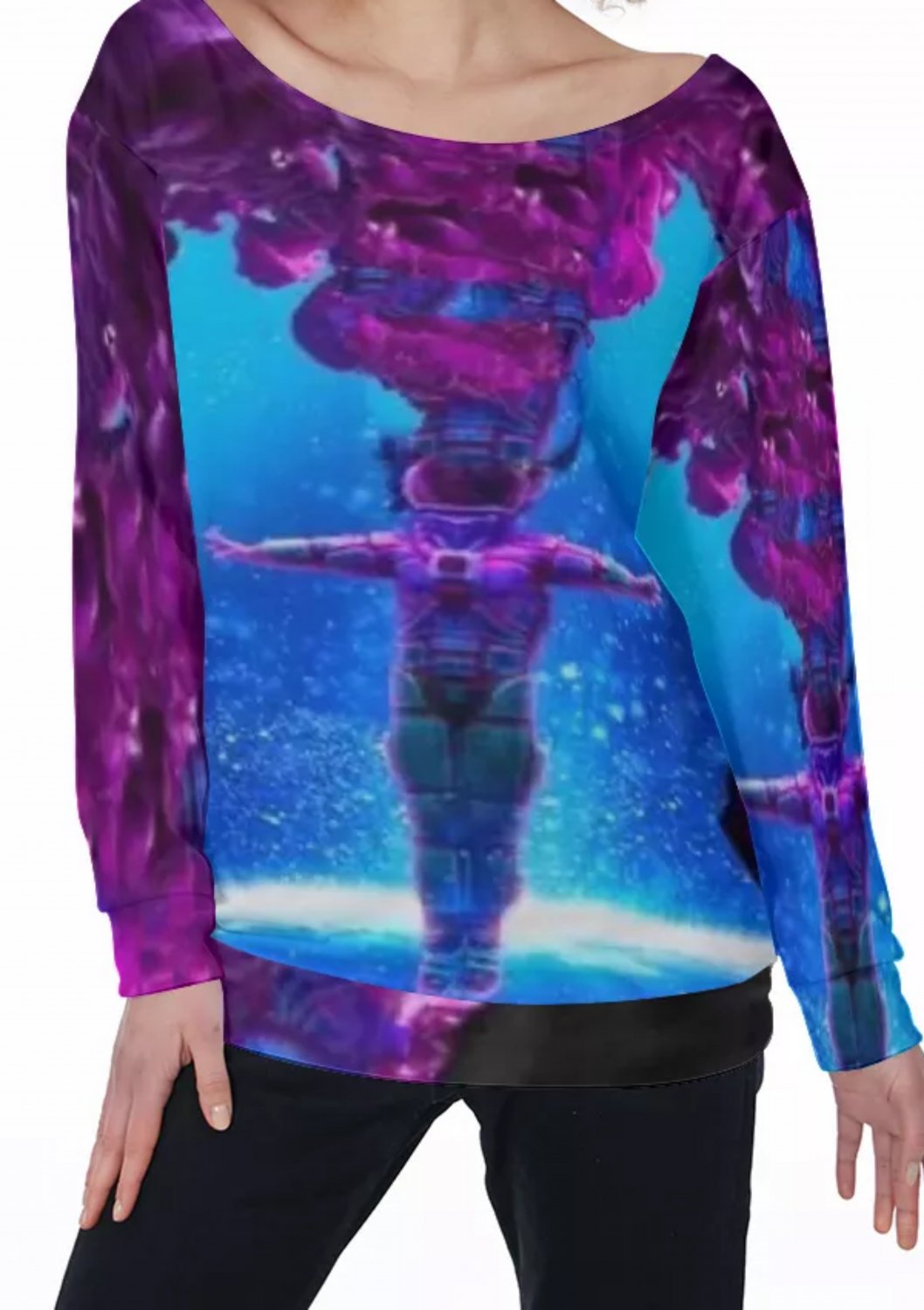 Scuba Deep Sea Explorer Otherworldly Astronaut All-Over Print Women's Off-Shoulder Sweatshirt