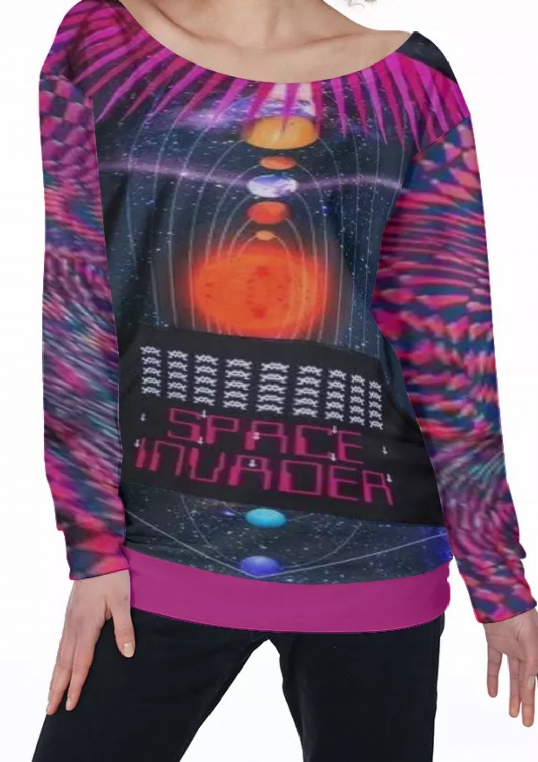 Space Invader All-Over Print Women's Off-Shoulder Sweatshirt