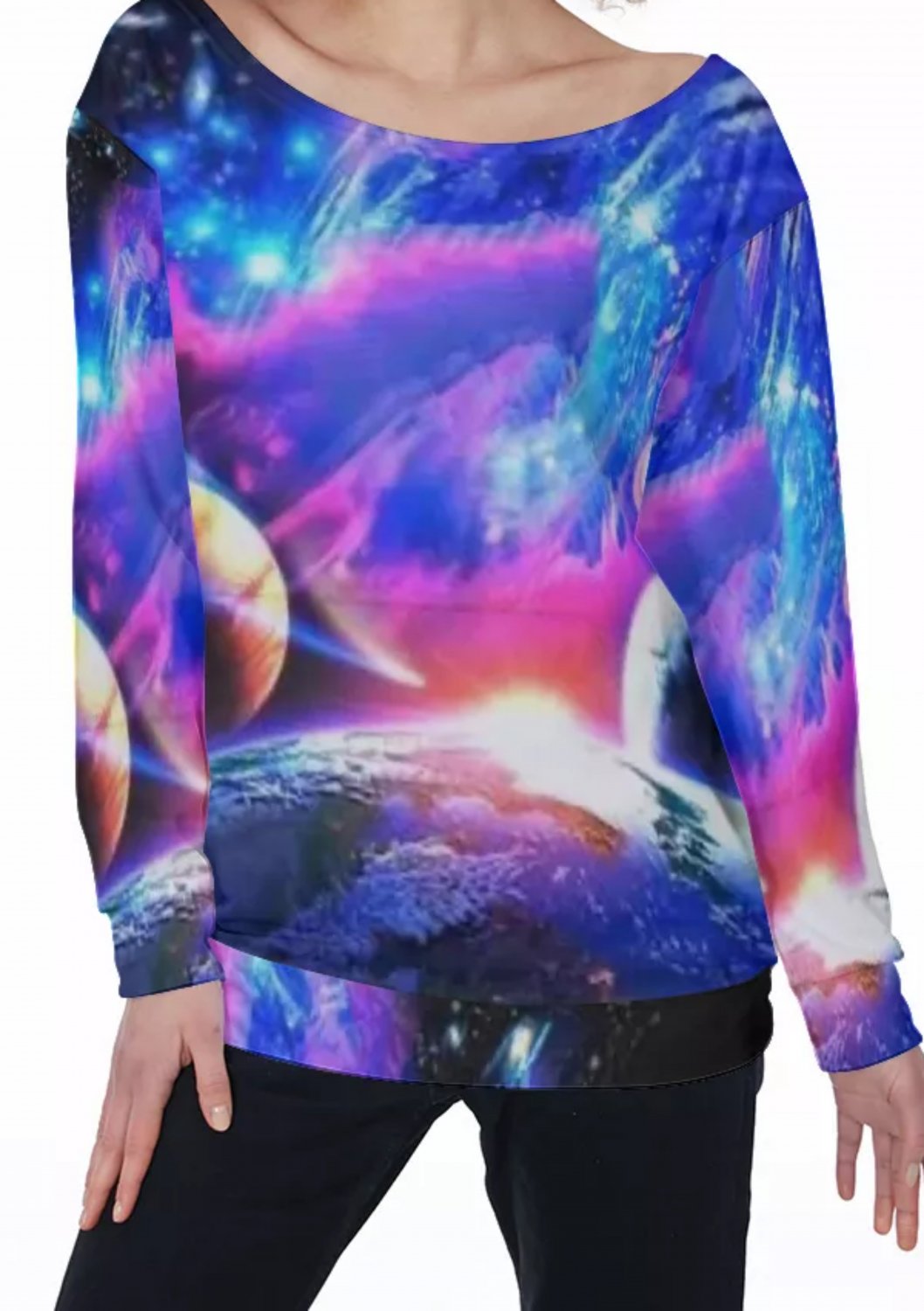 Space All-Over Print Women's Off-Shoulder Sweatshirt