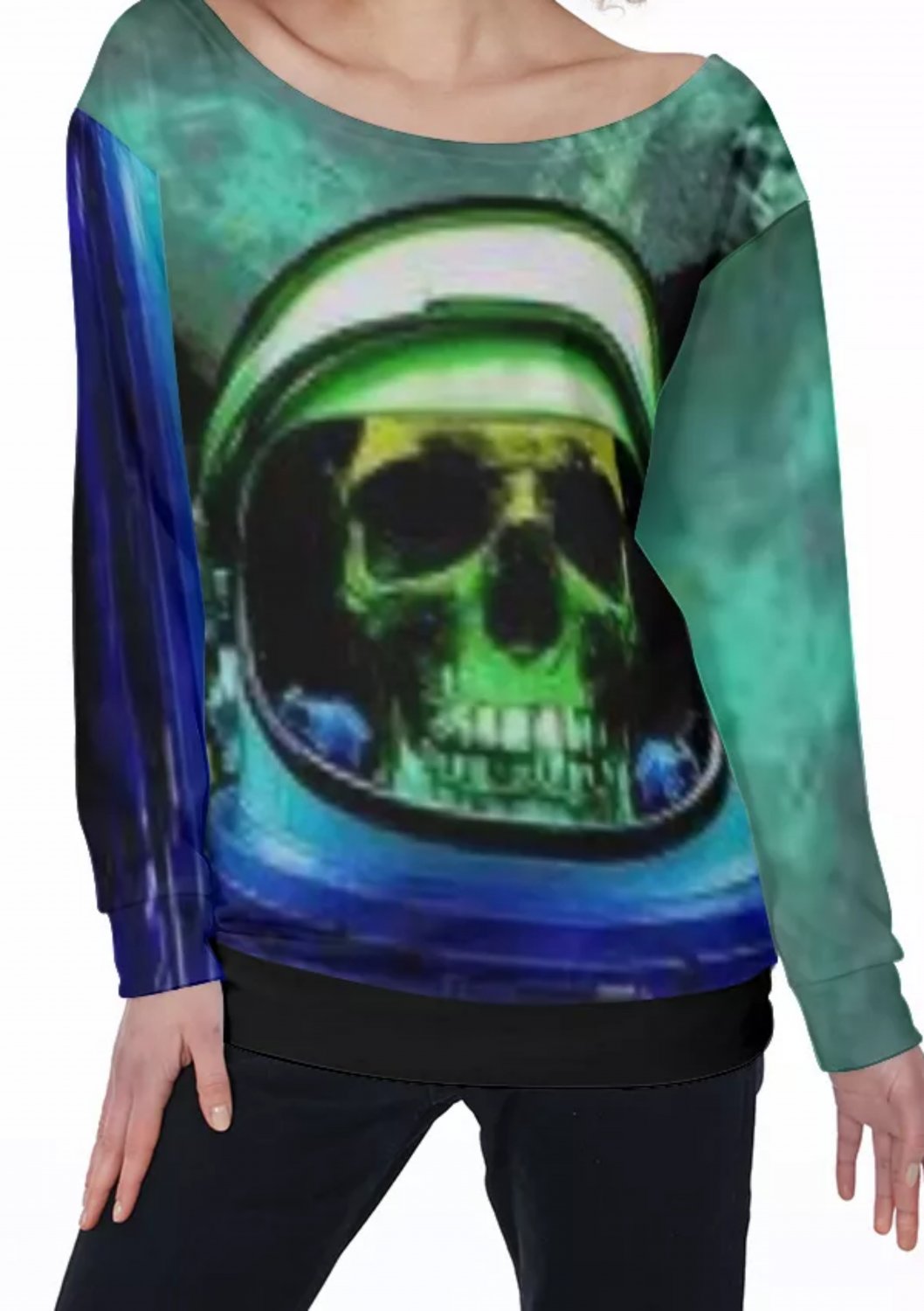 Space Skull All-Over Print Women's Off-Shoulder Sweatshirt