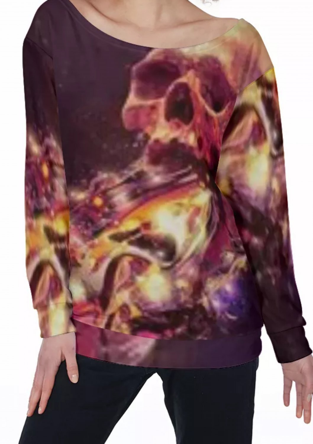 Spewing Skull All-Over Print Women's Off-Shoulder Sweatshirt
