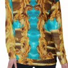 Teal Baroque All-Over Print Women's Off-Shoulder Sweatshirt