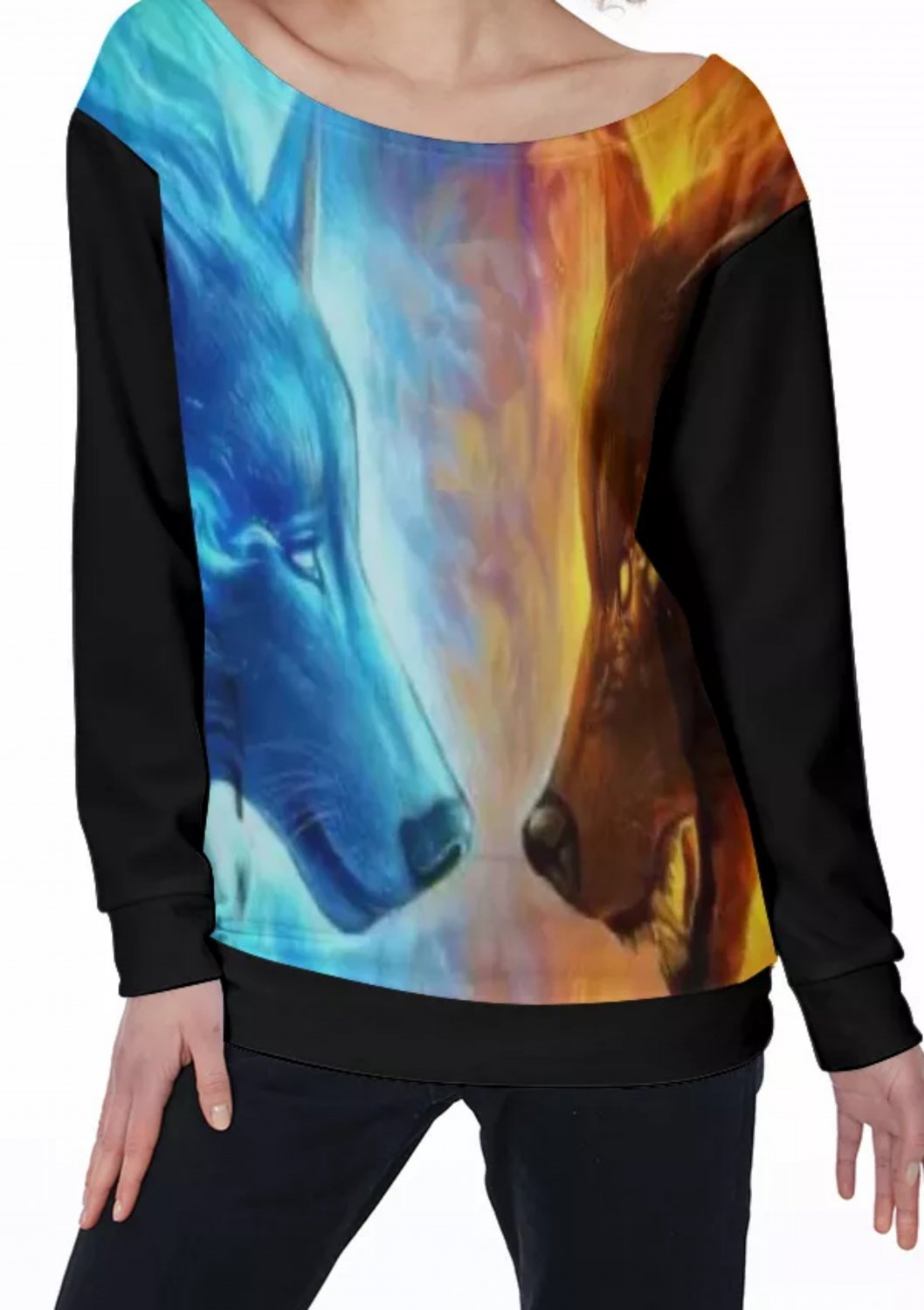Two Wolves - Polar Choices All-Over Print Women's Off-Shoulder Sweatshirt