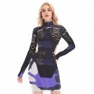 Lace Mesh Overlay Purple Hollow Hip Dress