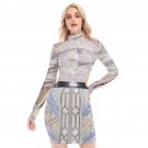Pastel Mosaic Geometric Hollow Hip Dress