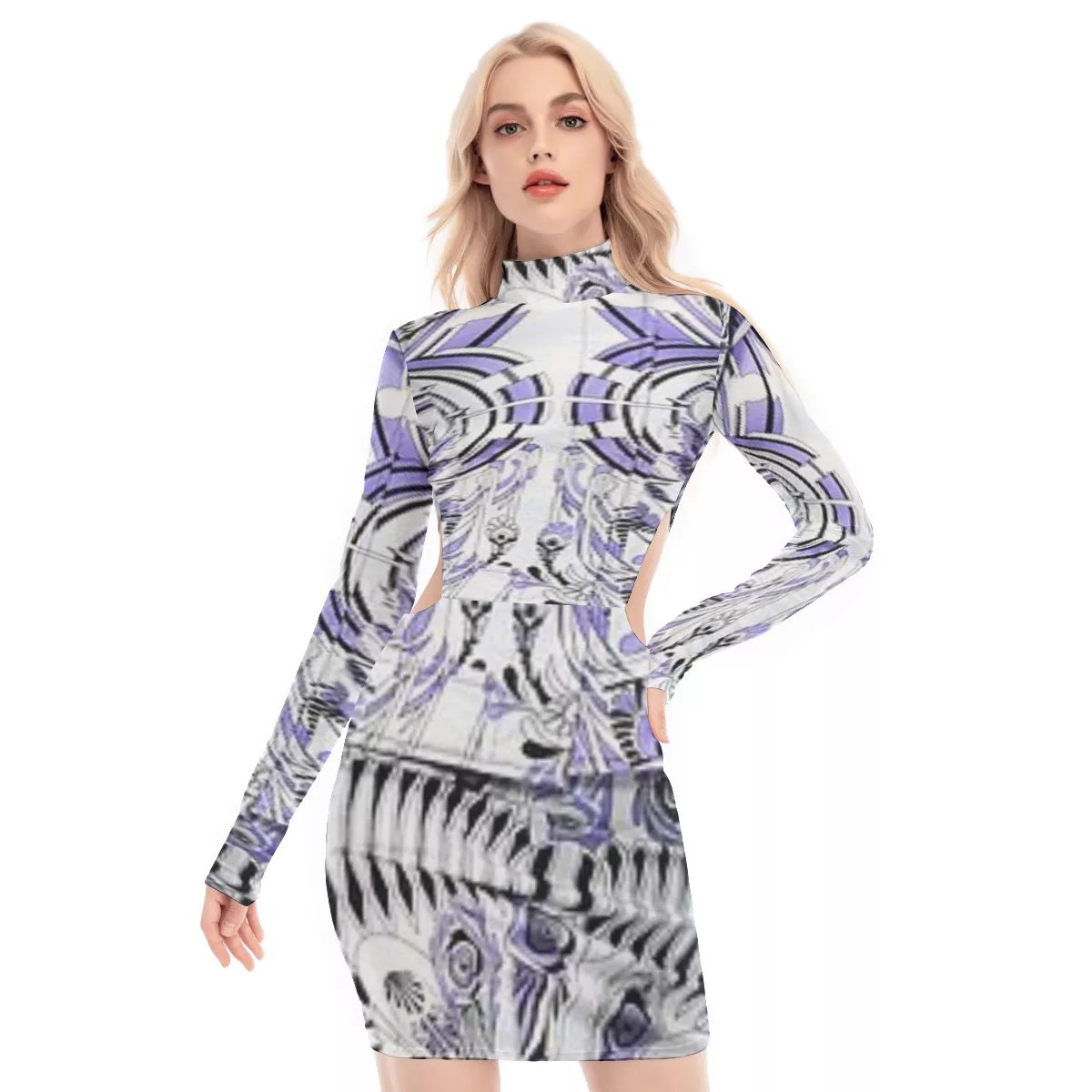 Purple Geometric Cyborg Hollow Hip Dress