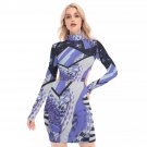 Purple, White and Black Abstract Hollow Hip Dress