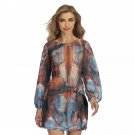 Rustic Marbled Lantern Sleeve Dress
