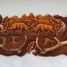 Wall decor panel art hanger wood carving Sculpturе engraving, landscape Antler fallow deer