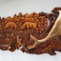 Wall decor panel art hanger wood carving Sculpturе engraving, landscape Antler fallow deer