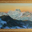 Caucasus mountains - panorama, Ushba peak - sunrise, oil painting, canvas.