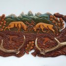 Wall decor panel art hanger wood carving Sculpturе engraving, landscape Antler fallow deer