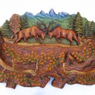 Wood carving, unique panel featuring red deer, sculpture 3D
