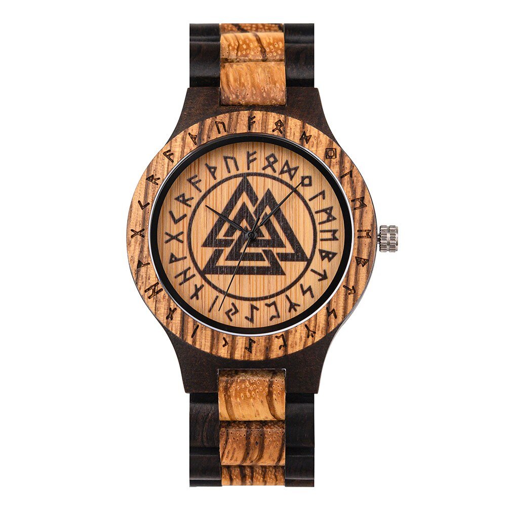 DZ070-1_Men Watches  Warriors Collection Valknut Handmade Engraved Wooden Watch Custom Logo Dropship