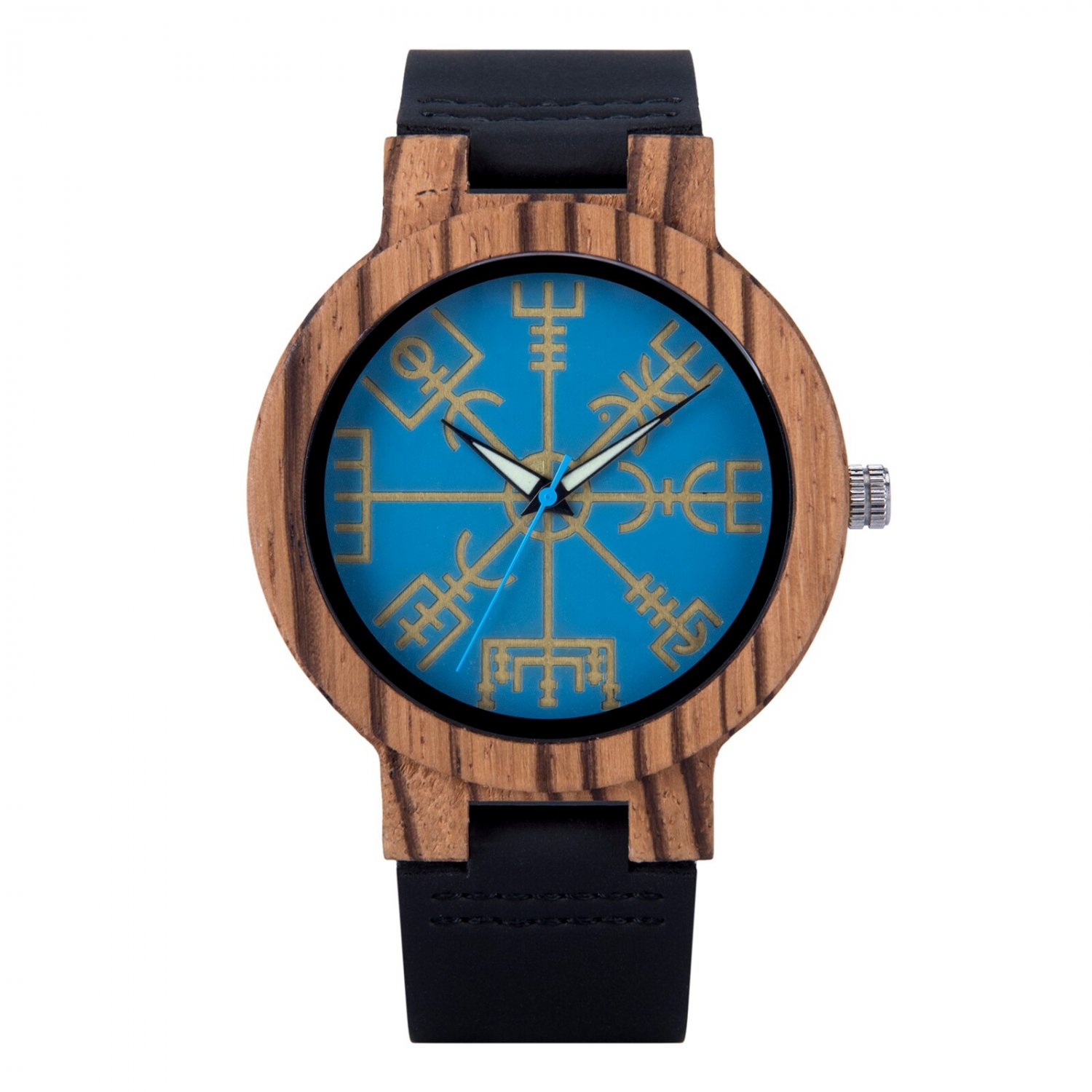 T84-4_Men Watches  Warriors Collection Valknut Handmade Engraved Wooden Watch Custom Logo Dropshippp