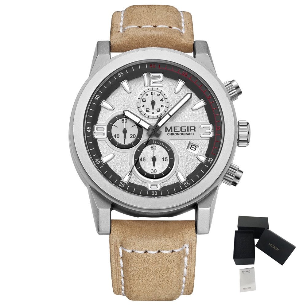 Brown Silver_Original Leather Watches for Men Quartz Wristwatch Waterproof Business Casual Male Wris