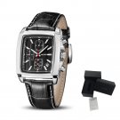 Black Silver_Luxury Casual Watches Men Quartz Wristwatches Leather Strap Waterproof Luminous Men's W