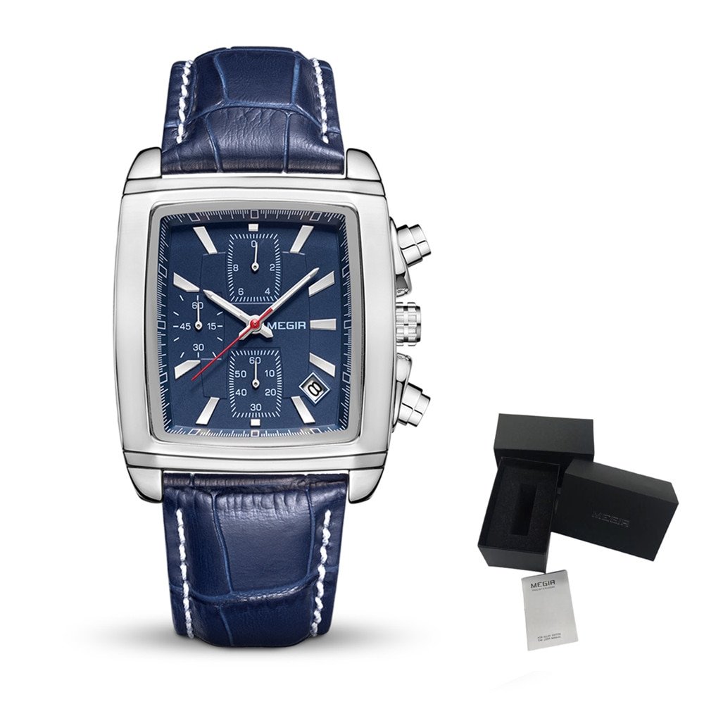 Blue Silver_Luxury Casual Watches Men Quartz Wristwatches Leather Strap Waterproof Luminous Men's Wa