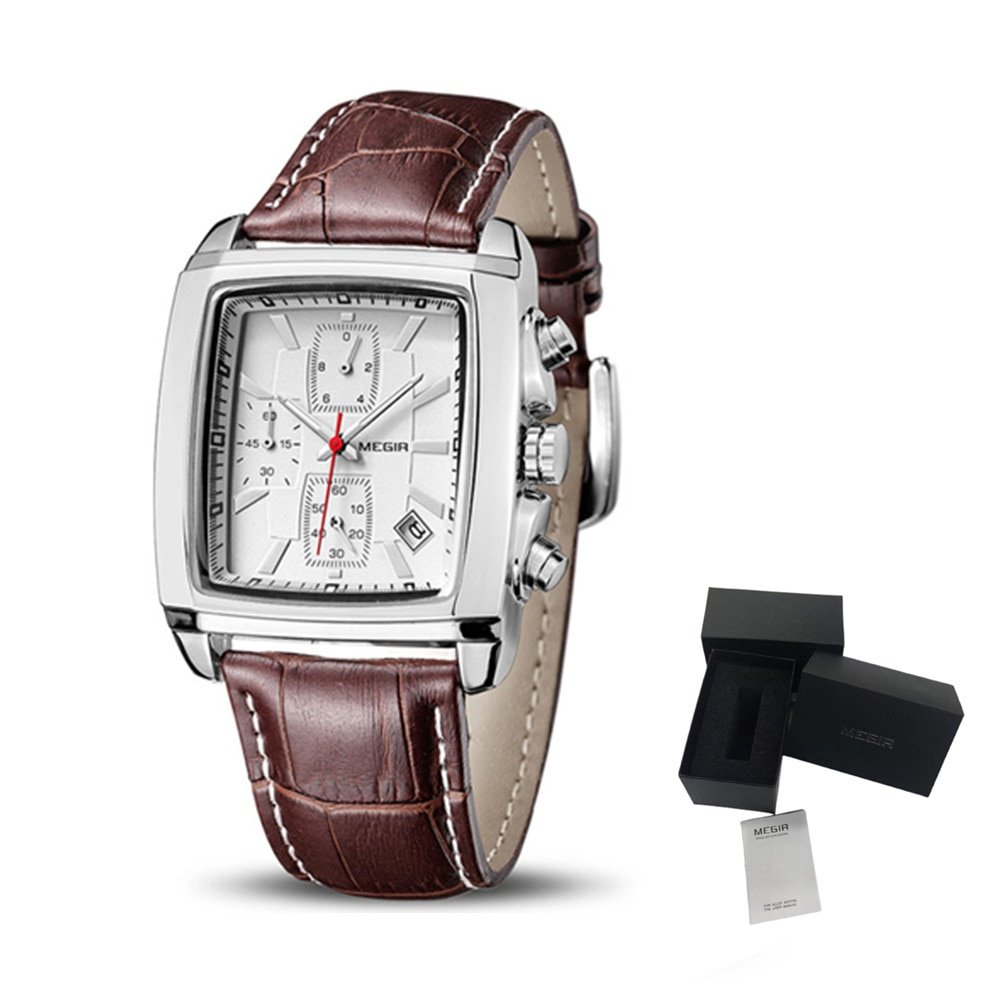 Brown Silver_Luxury Casual Watches Men Quartz Wristwatches Leather Strap Waterproof Luminous Men's W