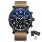 Black Brown_Mens Watches Leather Military Sport Watch Chronograph Luminous Waterproof Quartz Wristwa