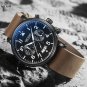 Silver Blue_Mens Watches Leather Military Sport Watch Chronograph Luminous Waterproof Quartz Wristwa