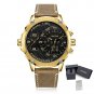 Gold Brown_Luxury Business Watches for Mens Leather Strap Casual Sports Wristwatch Chronograph Water