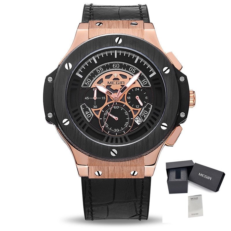 Rose Black_s  Leather Strap Sport Watches Men Casual Quartz WristWatches Waterproof Male Clock  e