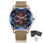 Rose Brown_Blue Quartz Men Watches  Leather Strap Chronograph Sport Wrist Watch Men Clock