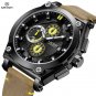 Silver Blue_Blue Quartz Men Watches  Leather Strap Chronograph Sport Wrist Watch Men Clock