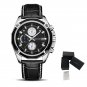 Black_Men's Watch Brand Luxury Casual Watch Quartz Chronograph Leather Strap Waterproof Wristwatch C