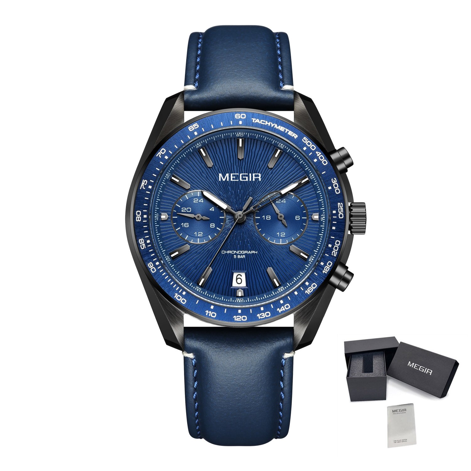 Black Blue_Quartz Watch for Men  Luxury Sport Military Wristwatch Leather Strap Date Casual Clock   