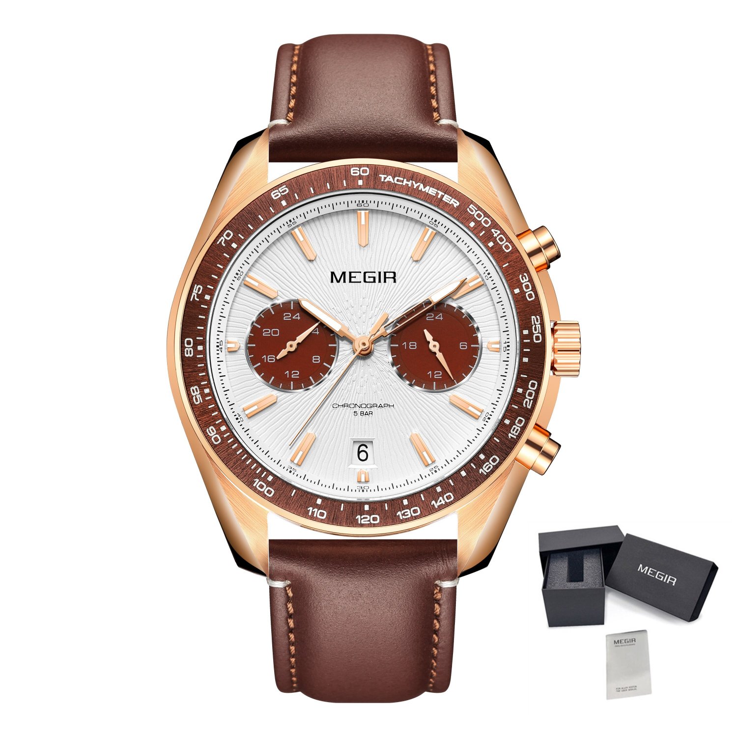 Rose Brown_Quartz Watch for Men  Luxury Sport Military Wristwatch Leather Strap Date Casual Clock   