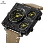 Silver Brown_Mens Watches Square Quartz Casual Sport Wristwatch Leather Waterproof Man Clock Wrist W