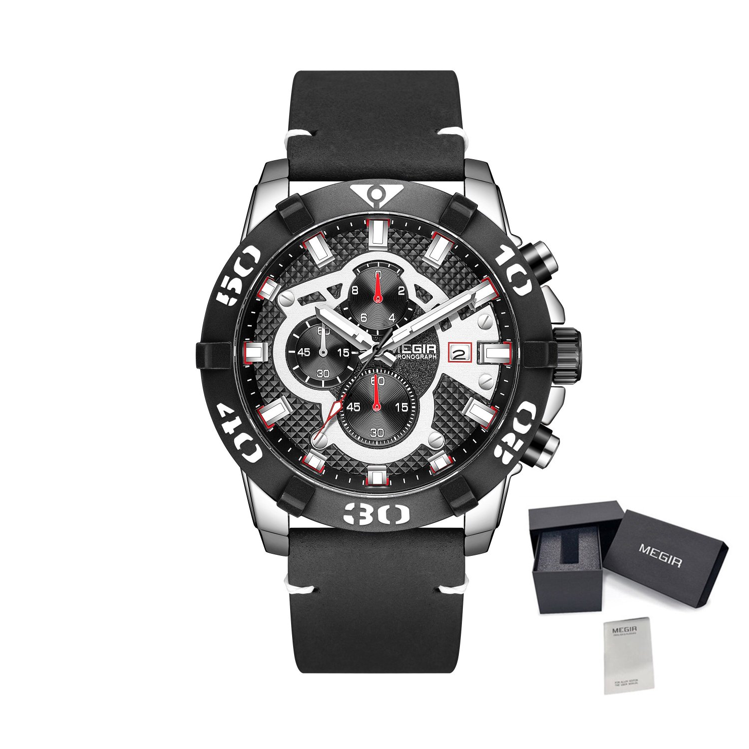 Silver Black_Men Watches Luxury Big Dial Sports Watches Waterproof Quartz Wristwatch Chronograph Man