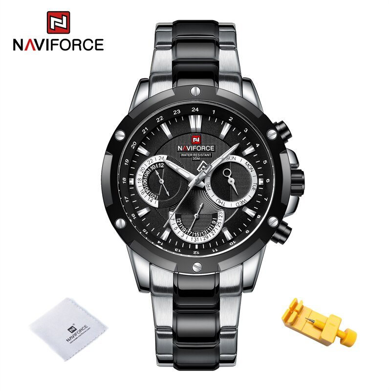SB_Male   Wrist Watches Men Stainless Steel Sports Waterproof Watch Multi-function Clock
