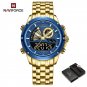 GBE-BOX_Men Quartz Digital Watch Stainless Steel Strap Waterproof Wristwatches Alarm Dual Display Cl
