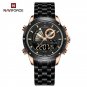 RGB_Men Quartz Digital Watch Stainless Steel Strap Waterproof Wristwatches Alarm Dual Display Clock 