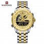 SG_Men Quartz Digital Watch Stainless Steel Strap Waterproof Wristwatches Alarm Dual Display Clock  