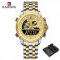 SG-BOX_Men Quartz Digital Watch Stainless Steel Strap Waterproof Wristwatches Alarm Dual Display Clo