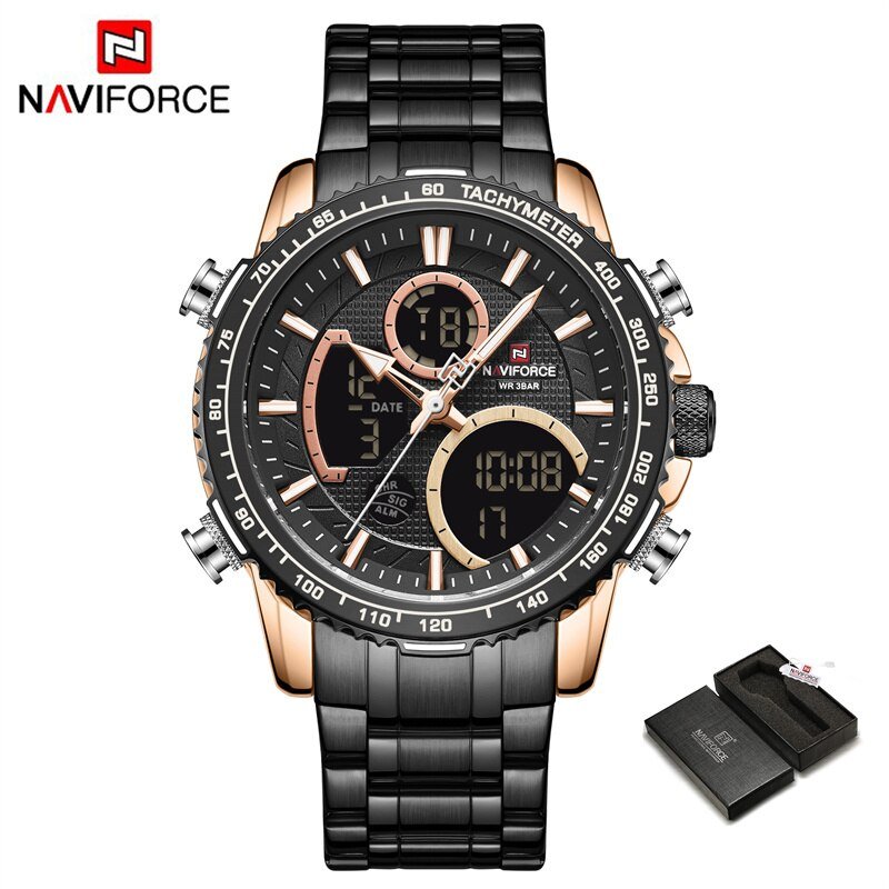RGB-BOX_NAVIFROCE Stainless Steel Men Wristwatches Luminous Dial Sport Man Watch Automatic Date Wate