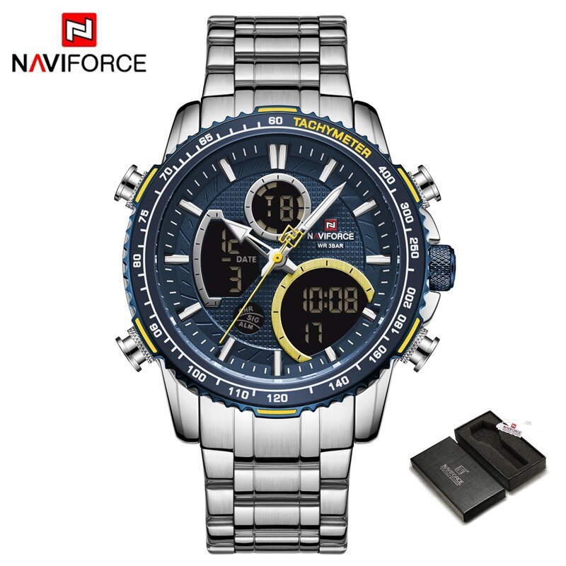 SBE-BOX_NAVIFROCE Stainless Steel Men Wristwatches Luminous Dial Sport Man Watch Automatic Date Wate