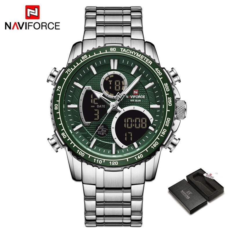 SGN-BOX_NAVIFROCE Stainless Steel Men Wristwatches Luminous Dial Sport Man Watch Automatic Date Wate