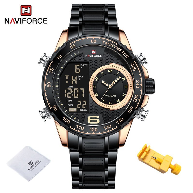 RGB_2022 Unique Men's LCD Display Wristwatches Luxury Luminous Waterproof Steel Japanese Movement Wa