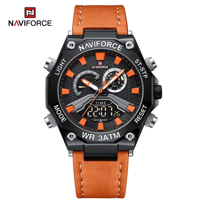 BOO_Men Watches Casual Dual Display Sport Leather Band Quartz Waterproof Wristwatch  s  Male